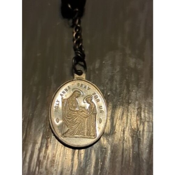 Holy Anna Pray For Us Chaplet Beads Black Religious France Vintage Catholic - Picture 5 of 6